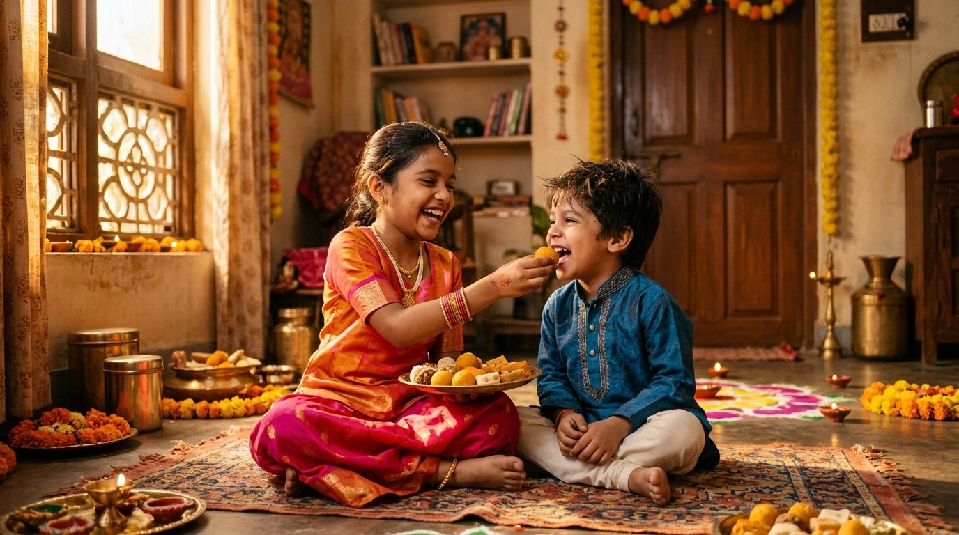 भाई दूज पर भाई-बहन के बचपन की मीठी यादें और पारंपरिक मिठाई का आनंद