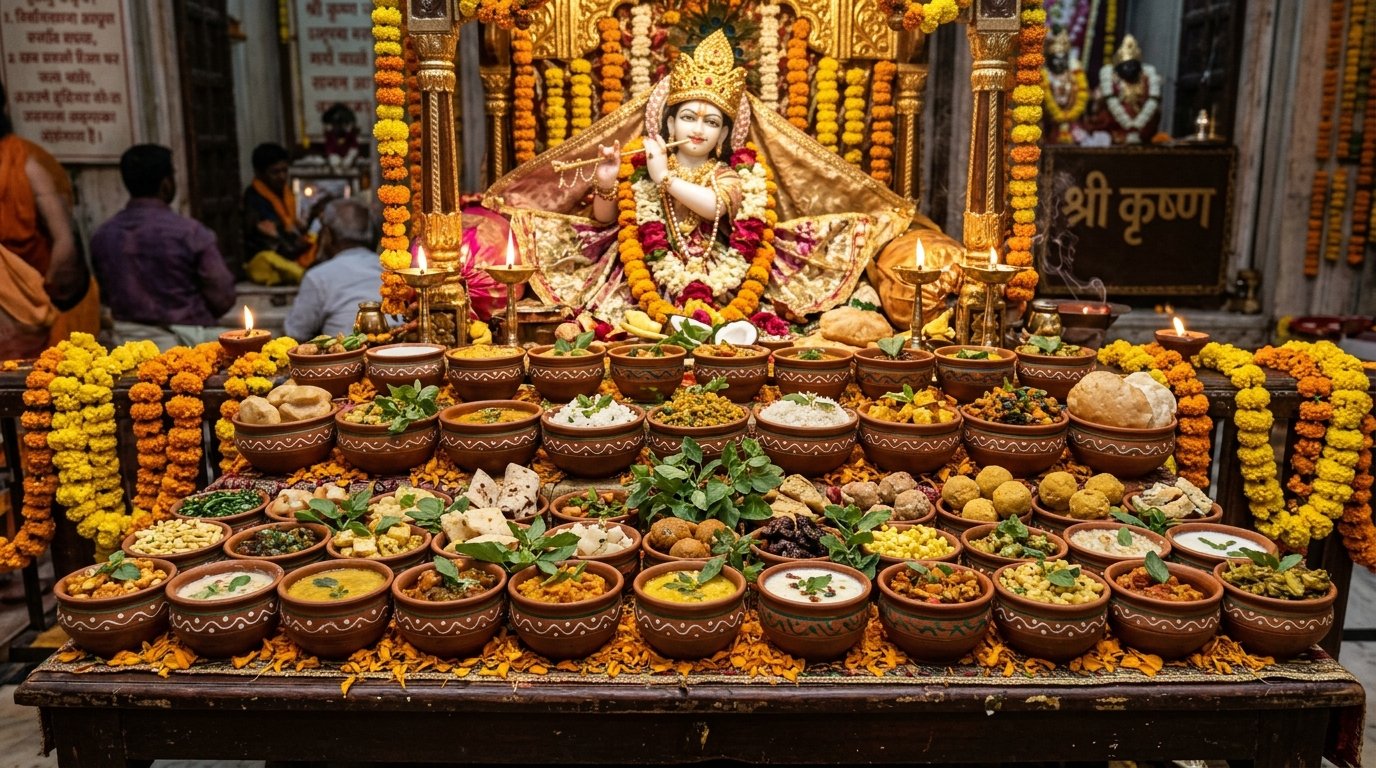 गोवर्धन पूजा पर भगवान श्री कृष्ण को अर्पित अन्नकूट 56 भोग महाप्रसाद